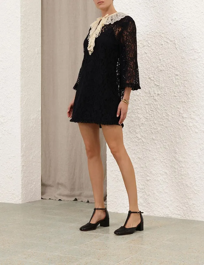 Women Dresses Zimmermann Eden Lace Frill Mini Dress Blackcream