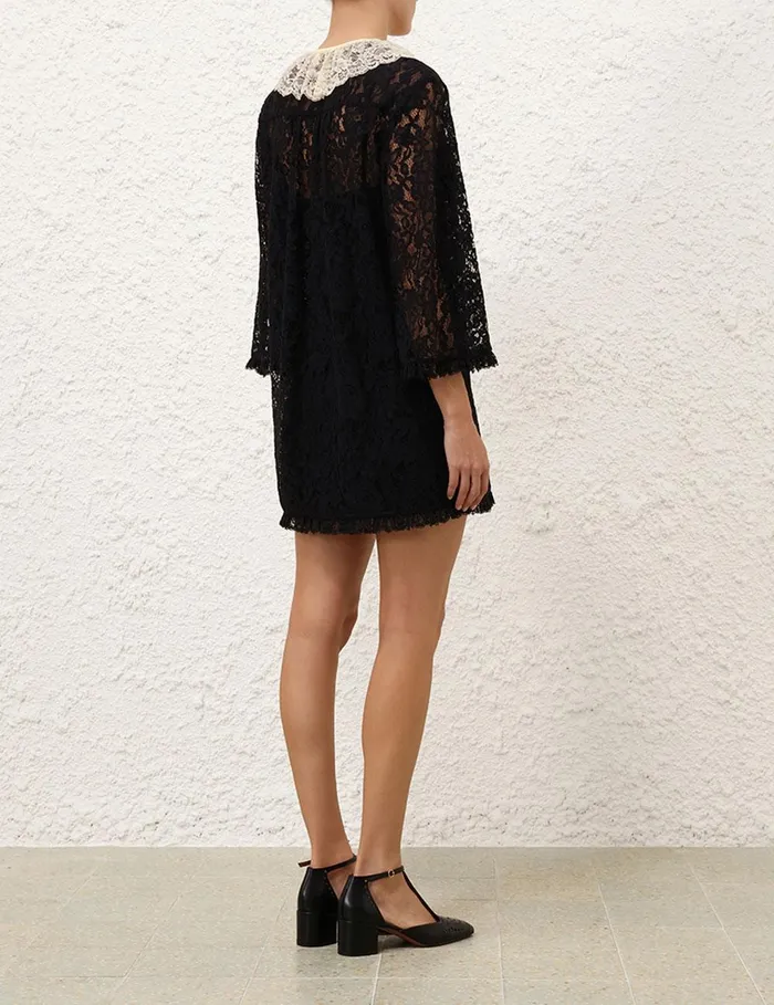 Women Dresses Zimmermann Eden Lace Frill Mini Dress Blackcream