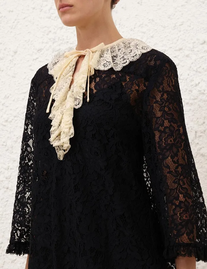 Women Dresses Zimmermann Eden Lace Frill Mini Dress Blackcream