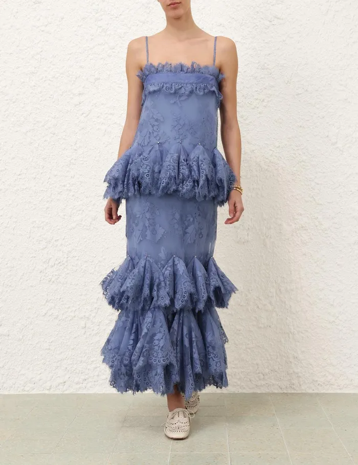 Women Dresses Zimmermann Eden Lace Handkerchief Dress Dusty Blue
