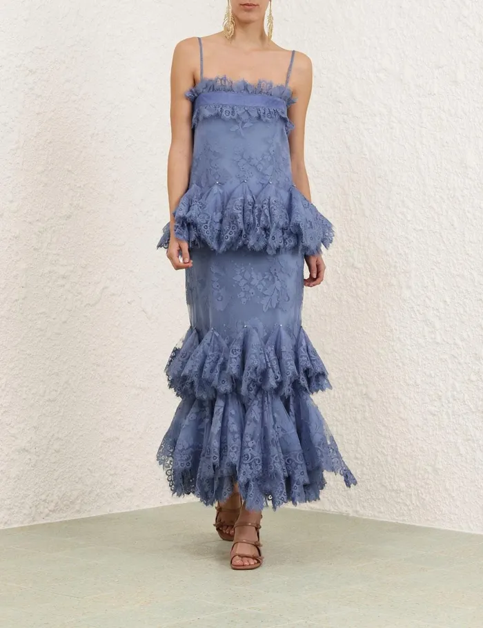 Women Dresses Zimmermann Eden Lace Handkerchief Dress Dusty Blue