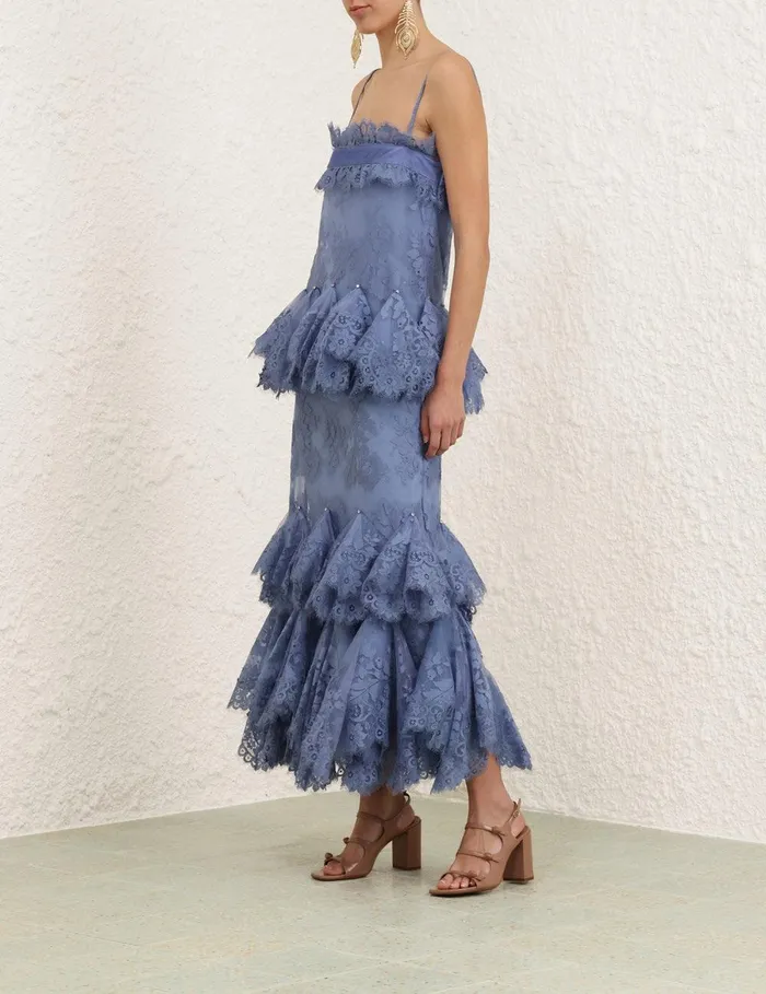 Women Dresses Zimmermann Eden Lace Handkerchief Dress Dusty Blue