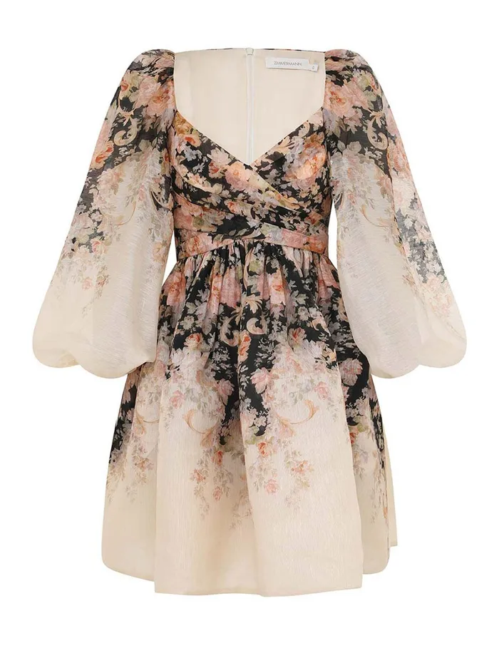 Women Dresses Zimmermann Illustration Draped Mini Dress Tea Rococo Floral
