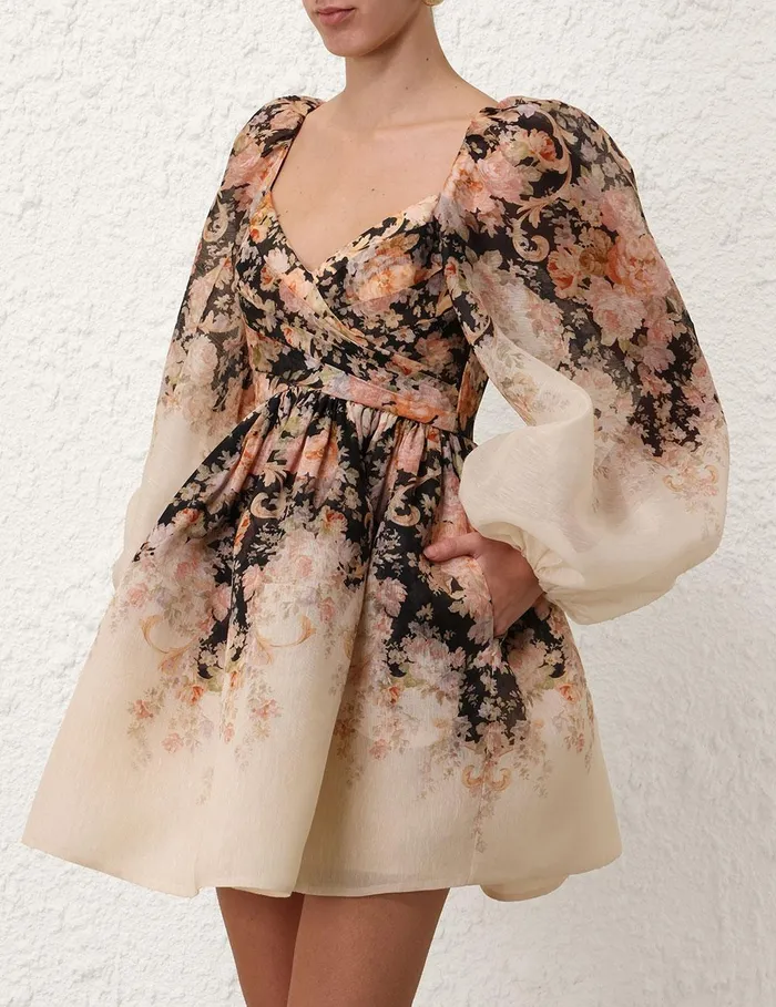 Women Dresses Zimmermann Illustration Draped Mini Dress Tea Rococo Floral