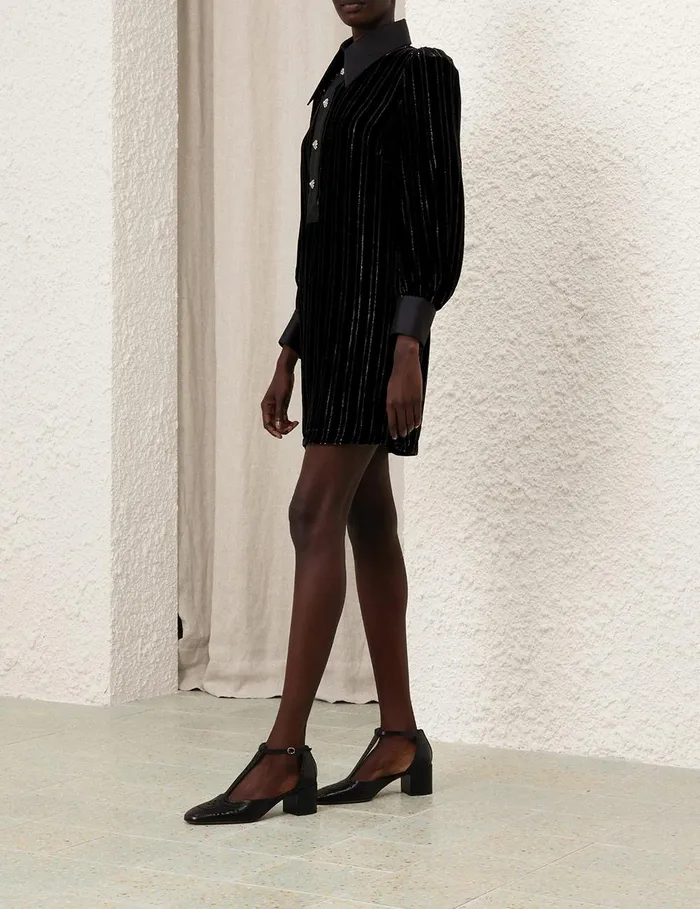 Women Dresses Zimmermann Illustration Velvet Mini Dress Blacksilver