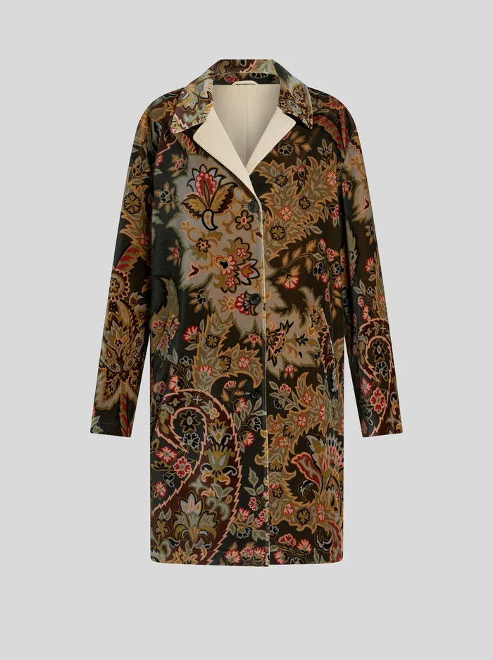 Women Etro Coats And Outerwear Floral Paisley Velvet Coat Dark Green