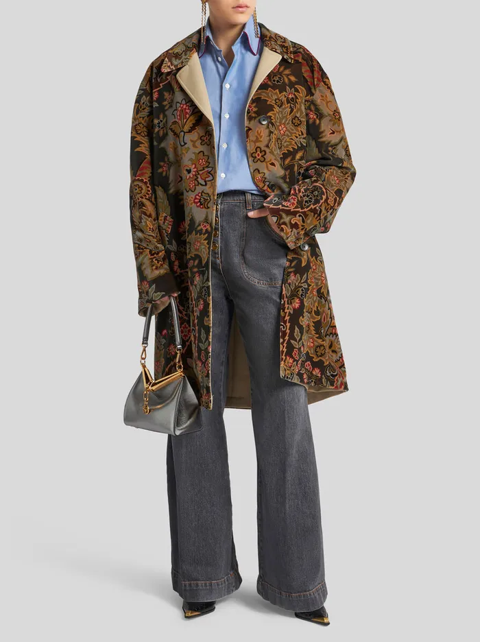 Women Etro Coats And Outerwear Floral Paisley Velvet Coat Dark Green Women Etro Coats And Outerwear Floral Paisley Velvet Coat Dark Green