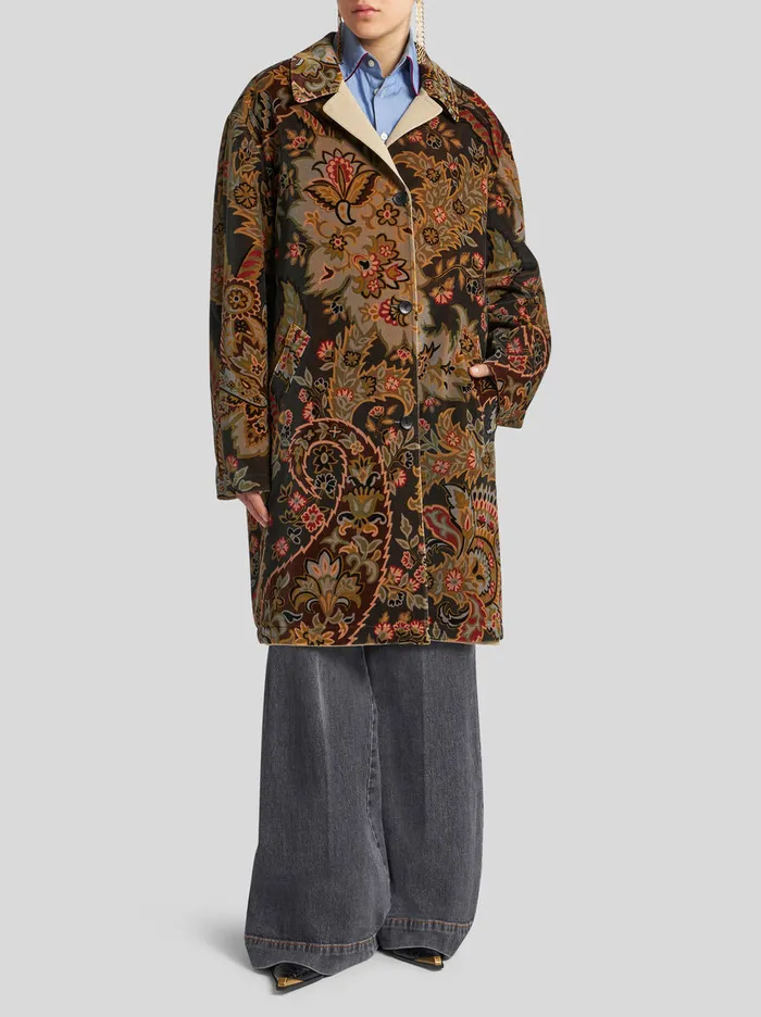Women Etro Coats And Outerwear Floral Paisley Velvet Coat Dark Green Women Etro Coats And Outerwear Floral Paisley Velvet Coat Dark Green