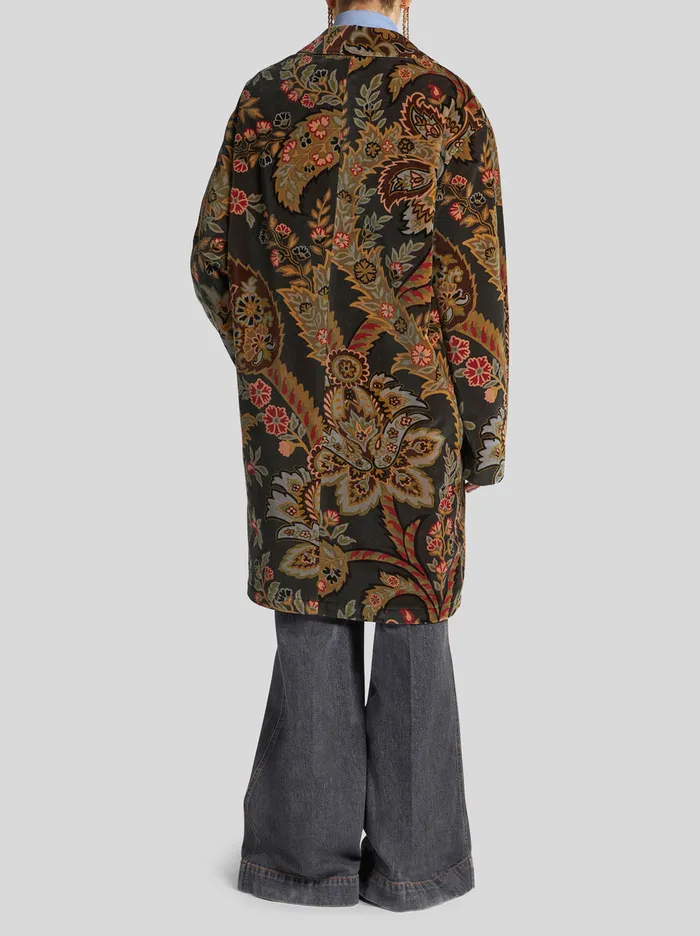 Women Etro Coats And Outerwear Floral Paisley Velvet Coat Dark Green Women Etro Coats And Outerwear Floral Paisley Velvet Coat Dark Green