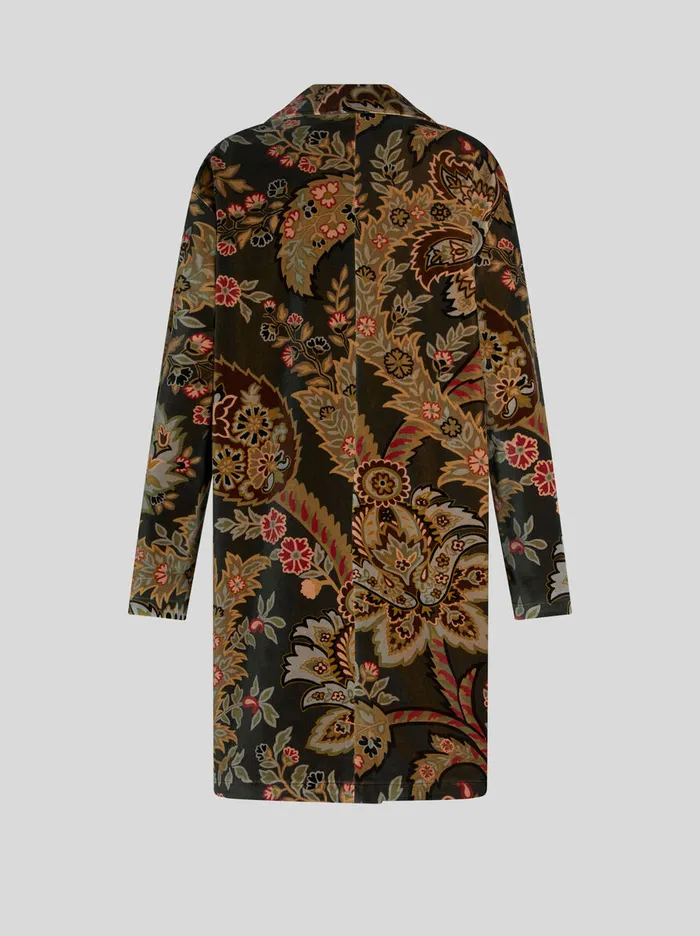 Women Etro Coats And Outerwear Floral Paisley Velvet Coat Dark Green Women Etro Coats And Outerwear Floral Paisley Velvet Coat Dark Green