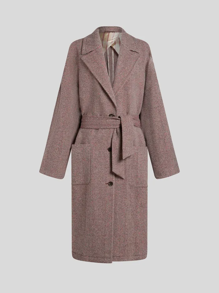 Women Etro Coats And Outerwear Wool Coat With Belt Pink
