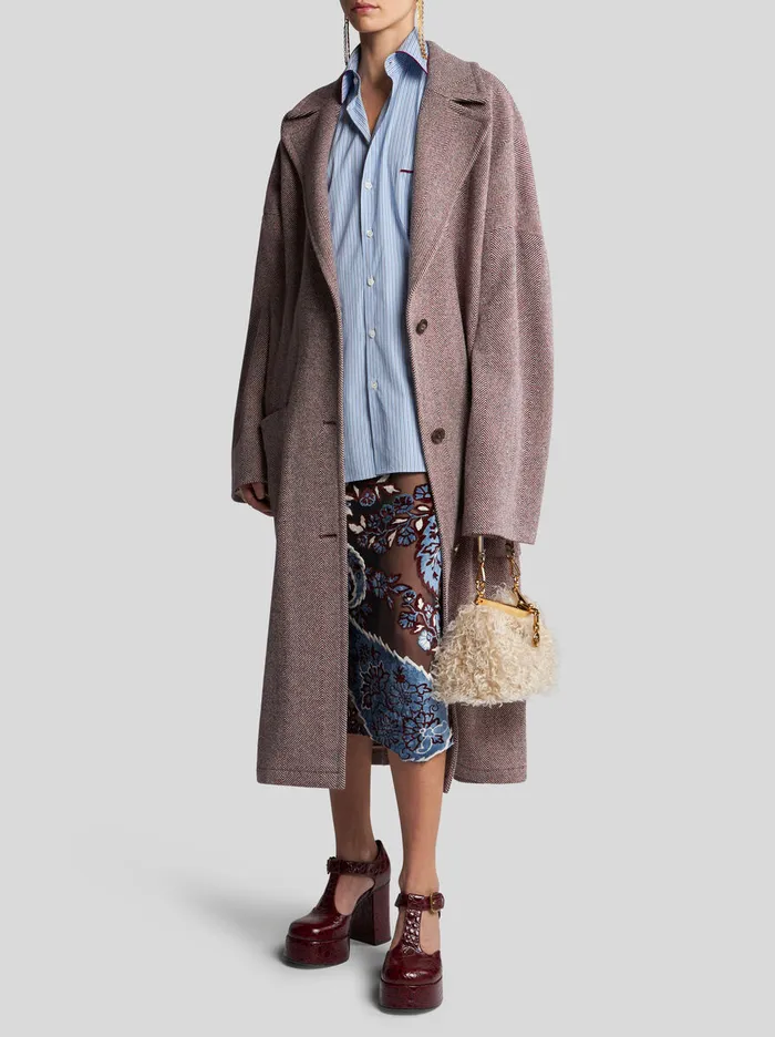 Women Etro Coats And Outerwear Wool Coat With Belt Pink Women Etro Coats And Outerwear Wool Coat With Belt Pink