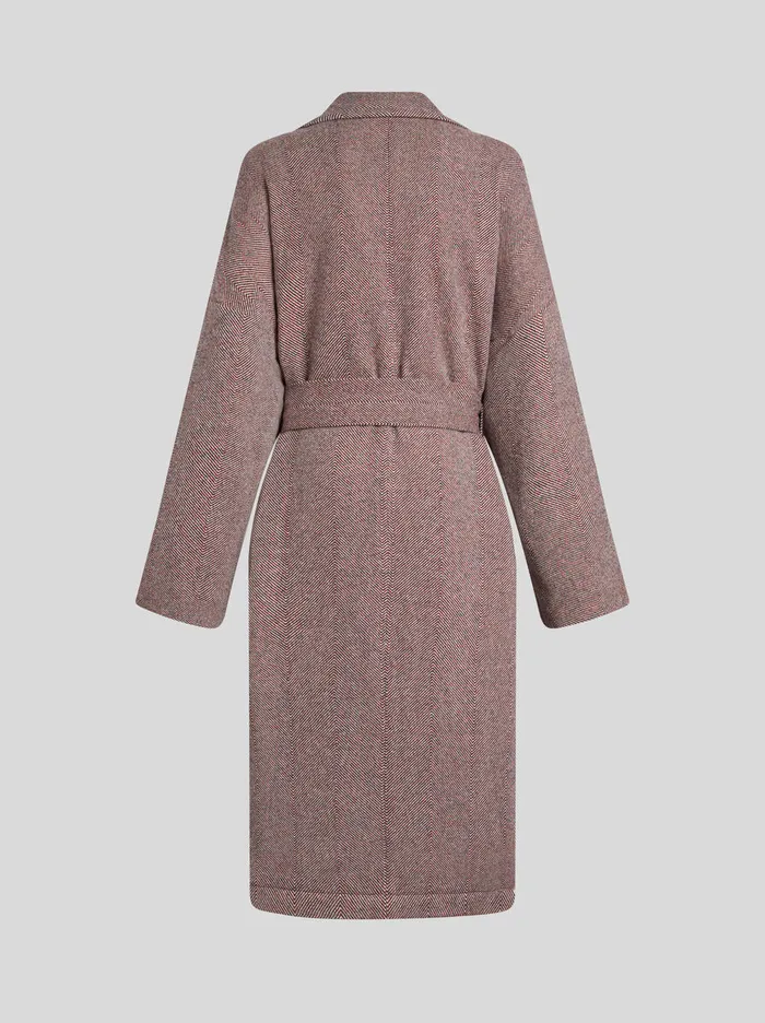 Women Etro Coats And Outerwear Wool Coat With Belt Pink Women Etro Coats And Outerwear Wool Coat With Belt Pink