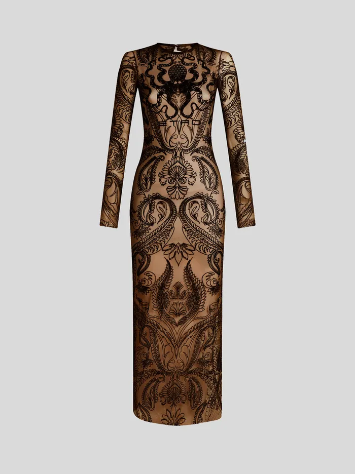 Women Etro Dresses Flocked Tulle Dress Grey