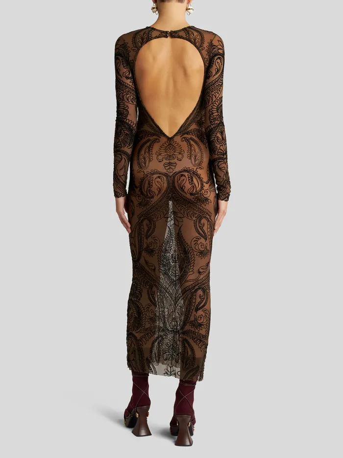Women Etro Dresses Flocked Tulle Dress Grey Women Etro Dresses Flocked Tulle Dress Grey