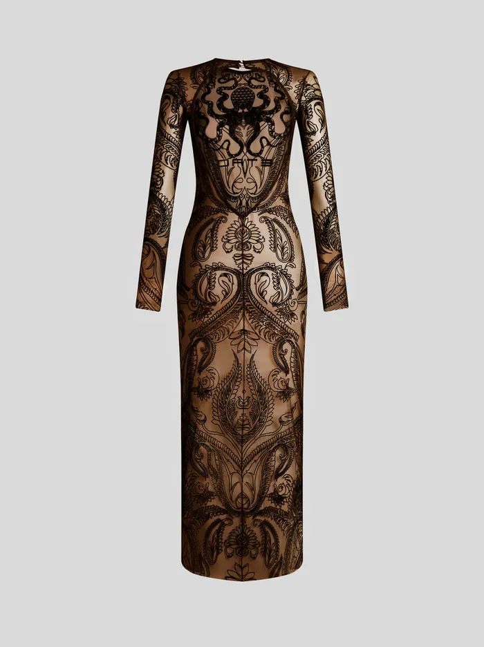 Women Etro Dresses Flocked Tulle Dress Grey Women Etro Dresses Flocked Tulle Dress Grey