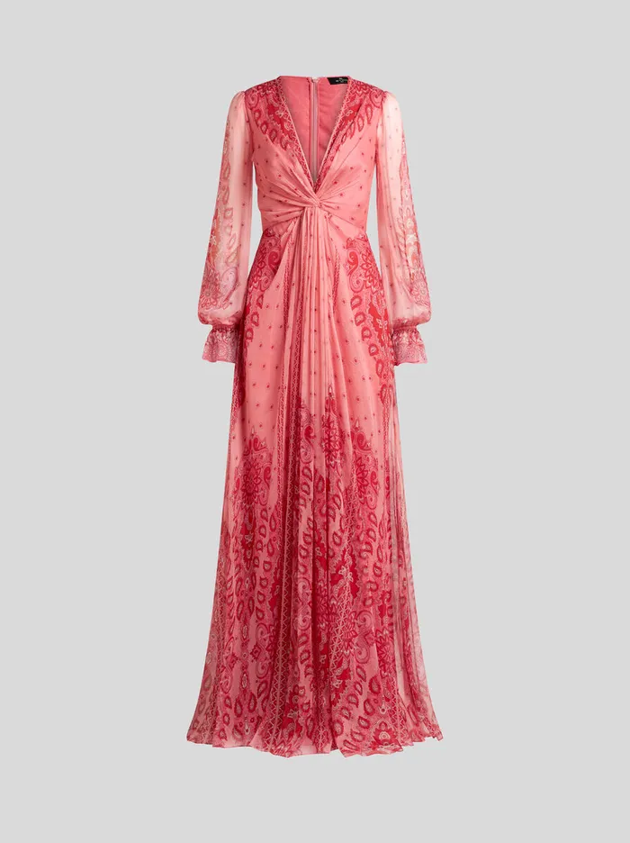 Women Etro Dresses Long Printed Silk Dress Pink