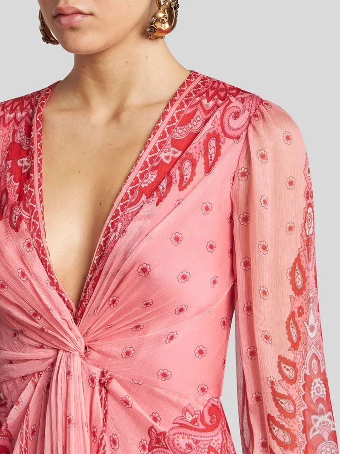 Women Etro Dresses Long Printed Silk Dress Pink Women Etro Dresses Long Printed Silk Dress Pink