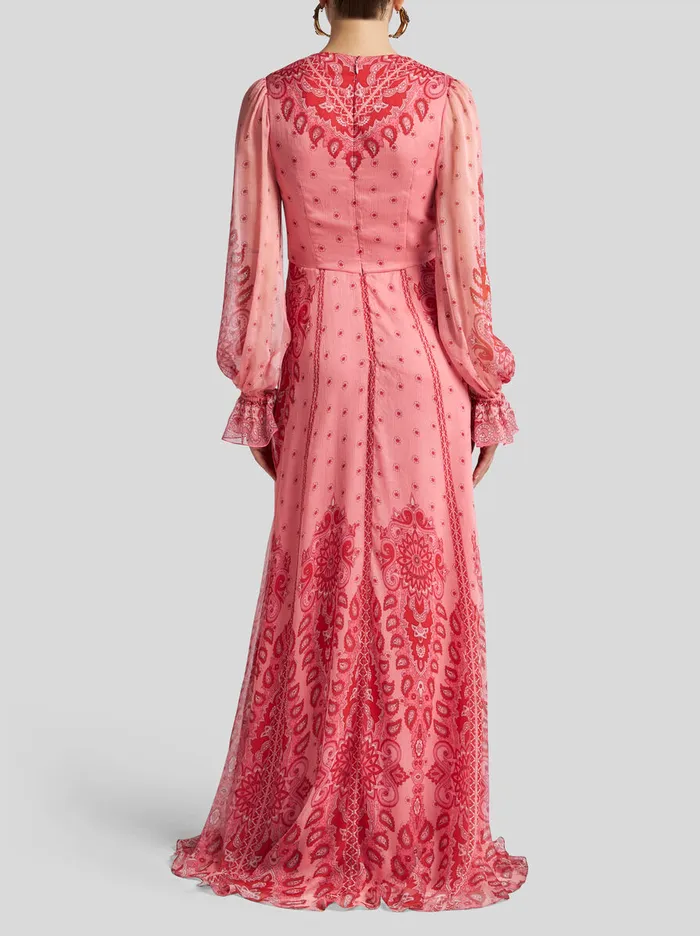 Women Etro Dresses Long Printed Silk Dress Pink Women Etro Dresses Long Printed Silk Dress Pink