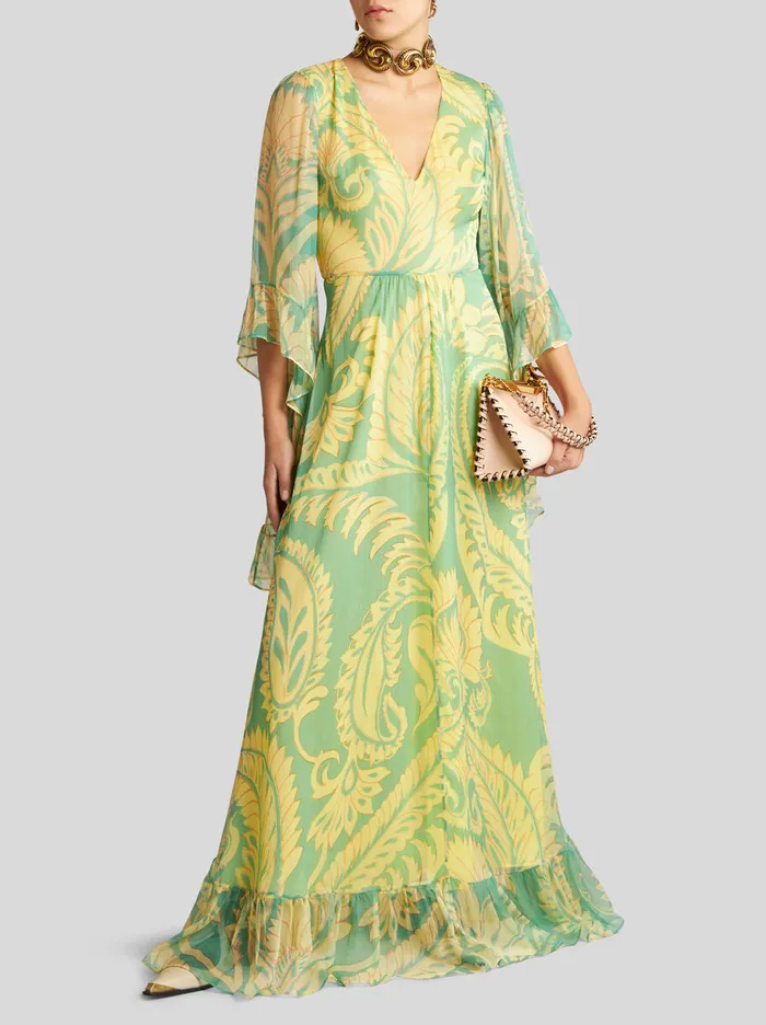 Women Etro Dresses Printed Silk Dress Green Women Etro Dresses Printed Silk Dress Green