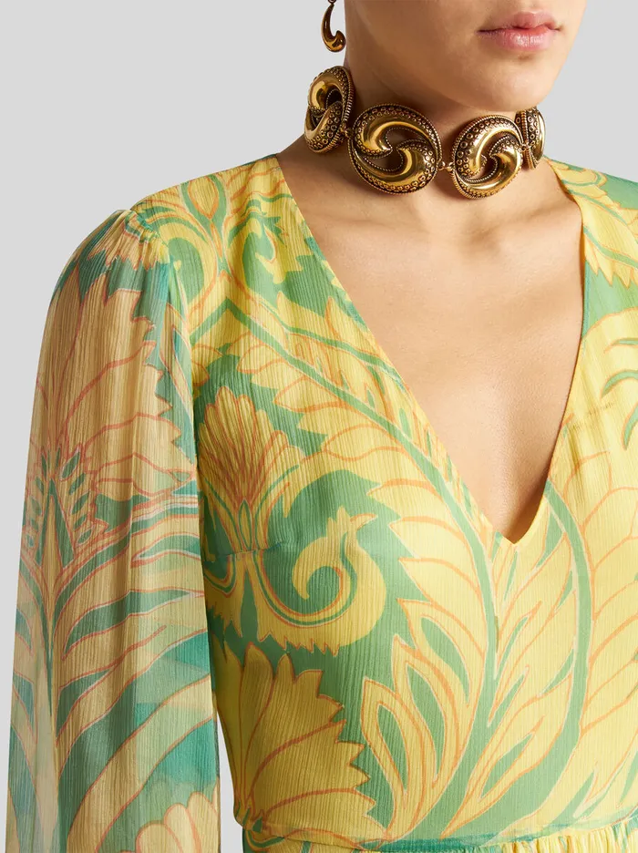 Women Etro Dresses Printed Silk Dress Green Women Etro Dresses Printed Silk Dress Green