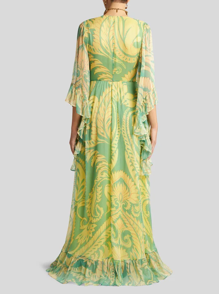 Women Etro Dresses Printed Silk Dress Green Women Etro Dresses Printed Silk Dress Green