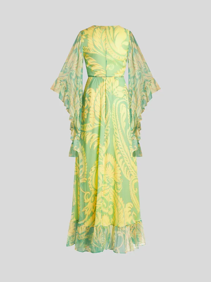 Women Etro Dresses Printed Silk Dress Green Women Etro Dresses Printed Silk Dress Green