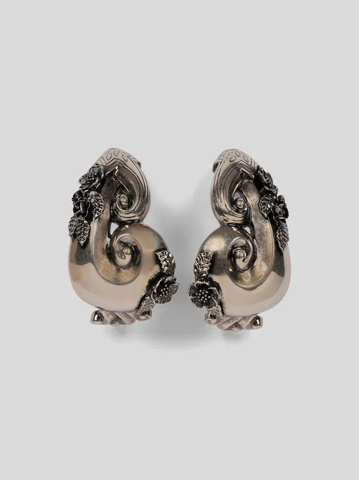 Women Etro Fashion Jewellery Curly Clip Earrings Silver
