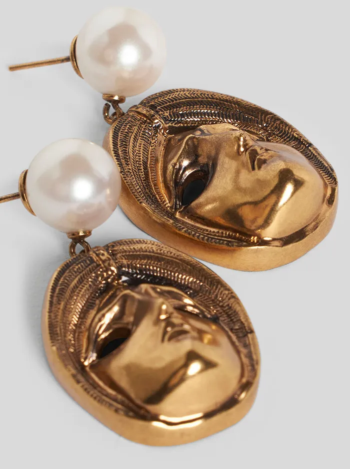 Women Etro Fashion Jewellery Earrings With Masks And Pearls Gold Women Etro Fashion Jewellery Earrings With Masks And Pearls Gold
