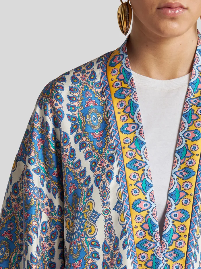 Women Etro Jackets Printed Twill Kesa Robe White Women Etro Jackets Printed Twill Kesa Robe White
