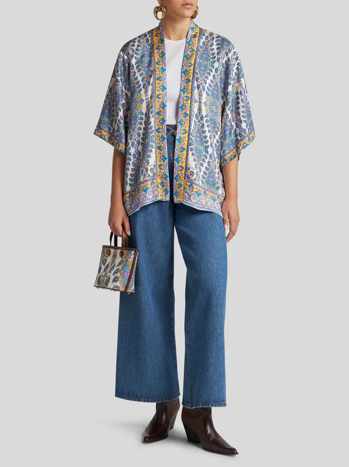 Women Etro Jackets Printed Twill Kesa Robe White Women Etro Jackets Printed Twill Kesa Robe White