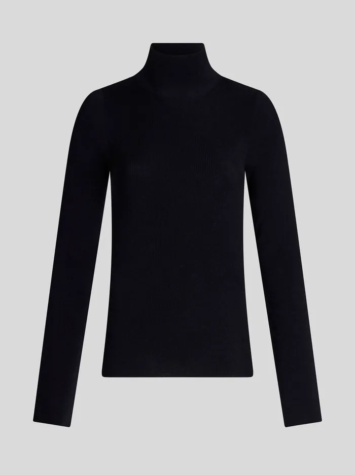 Women Etro Knitwear Wool Turtleneck Sweater Navy Blue