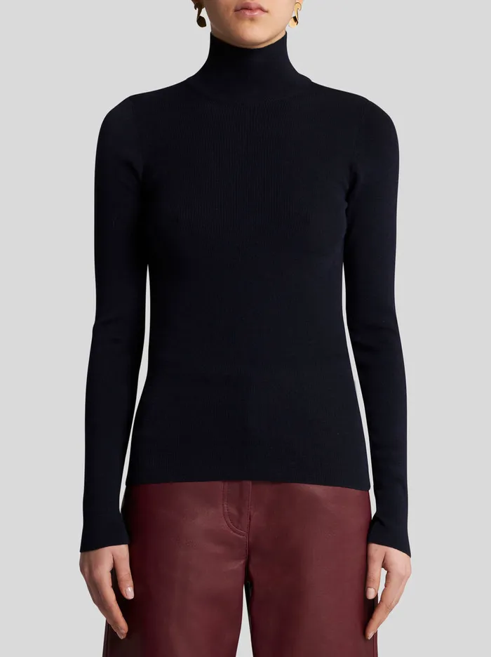 Women Etro Knitwear Wool Turtleneck Sweater Navy Blue Women Etro Knitwear Wool Turtleneck Sweater Navy Blue