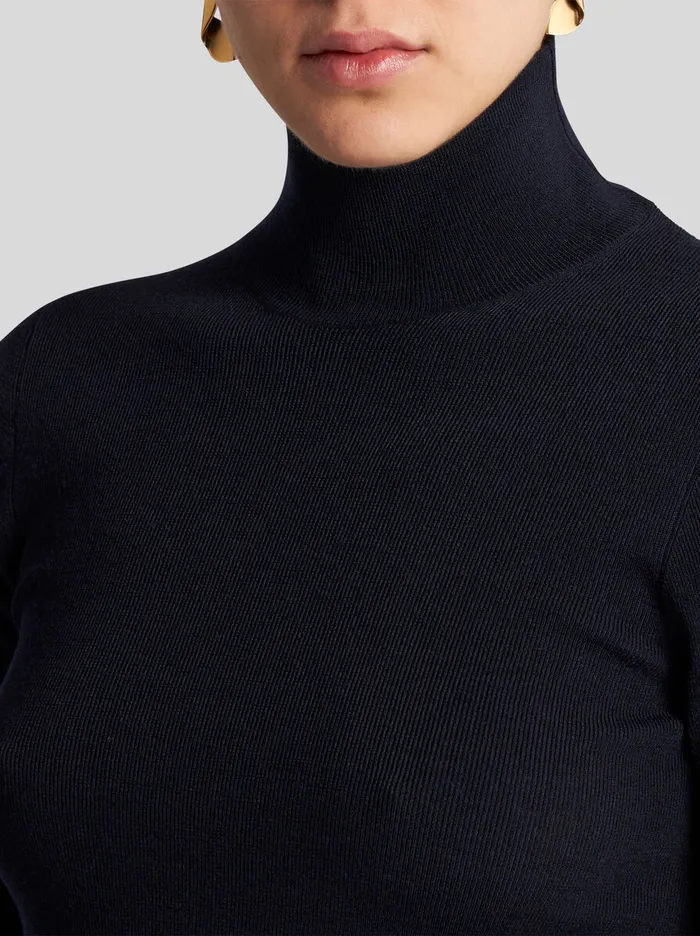 Women Etro Knitwear Wool Turtleneck Sweater Navy Blue Women Etro Knitwear Wool Turtleneck Sweater Navy Blue