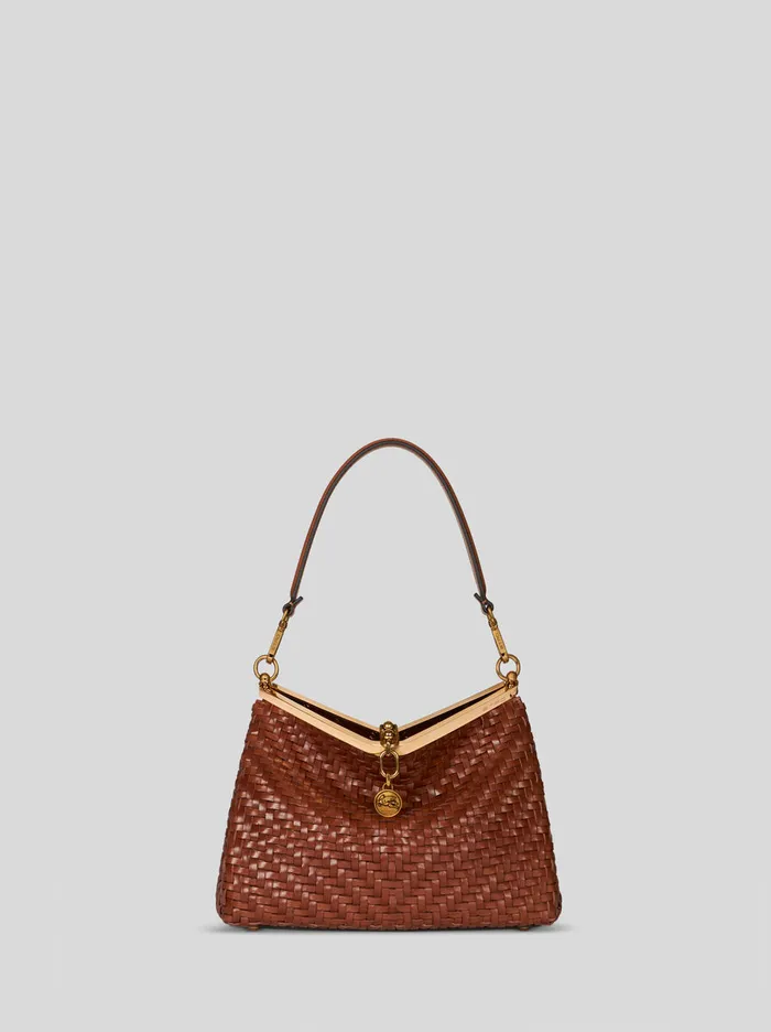 Women Etro Shoulder Bags Medium Woven Vela Bag Brown