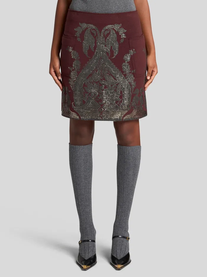 Women Etro Skirts Mini Skirt With Metallic Print Burgundy Women Etro Skirts Mini Skirt With Metallic Print Burgundy
