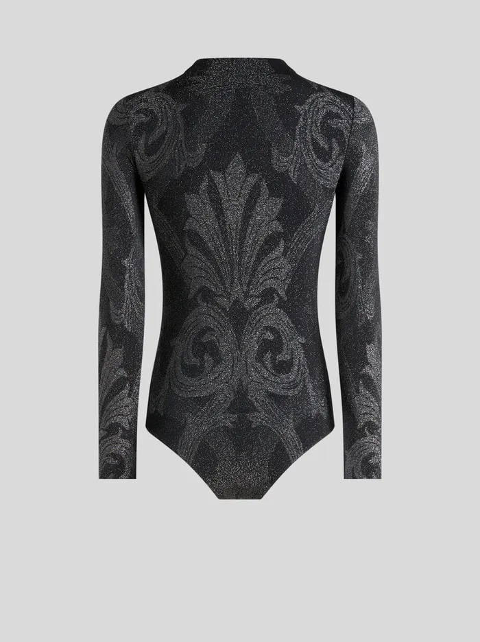 Women Etro Tops Metallic Jacquard Bodysuit Black