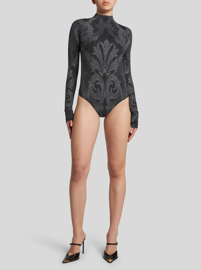 Women Etro Tops Metallic Jacquard Bodysuit Black Women Etro Tops Metallic Jacquard Bodysuit Black