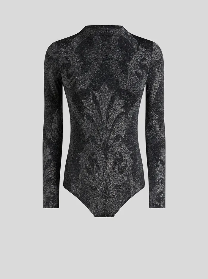 Women Etro Tops Metallic Jacquard Bodysuit Black Women Etro Tops Metallic Jacquard Bodysuit Black
