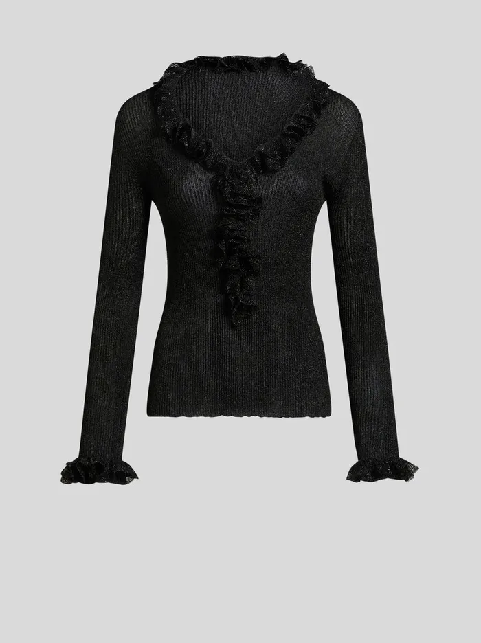 Women Etro Tops Metallic Top With Flounces Black