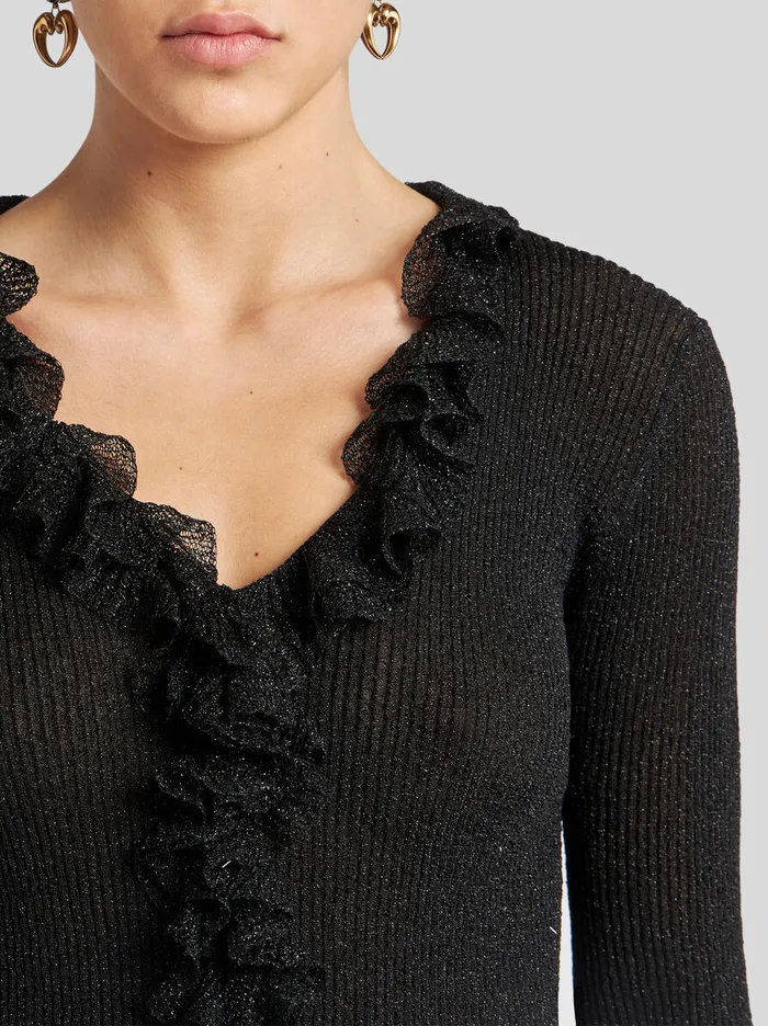 Women Etro Tops Metallic Top With Flounces Black Women Etro Tops Metallic Top With Flounces Black