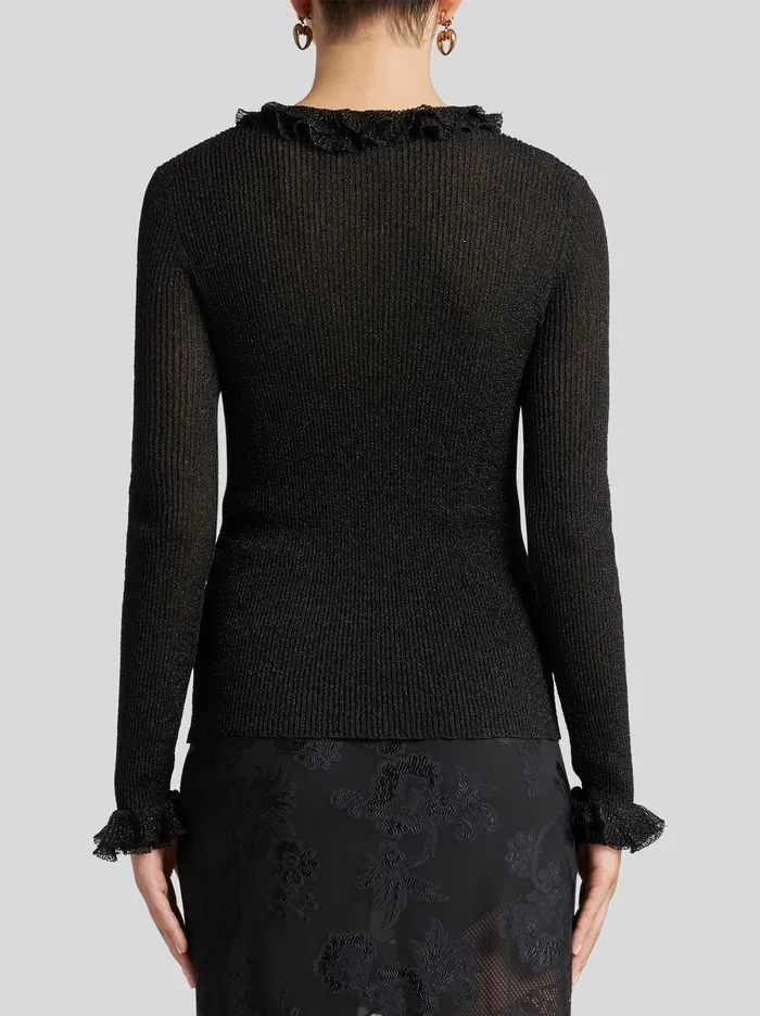 Women Etro Tops Metallic Top With Flounces Black Women Etro Tops Metallic Top With Flounces Black
