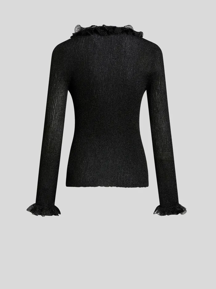Women Etro Tops Metallic Top With Flounces Black Women Etro Tops Metallic Top With Flounces Black