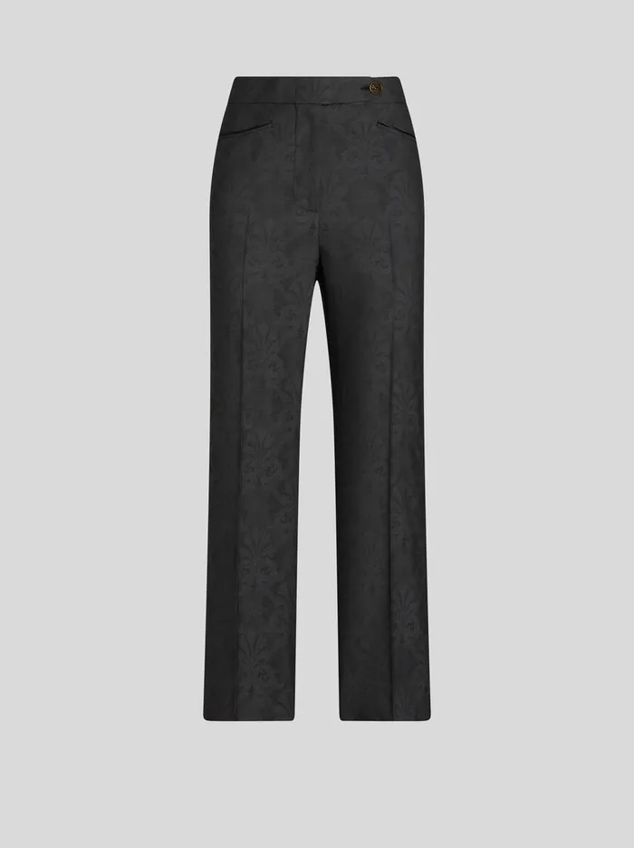 Women Etro Trousers Jacquard Trousers With Pegaso Buttons Grey