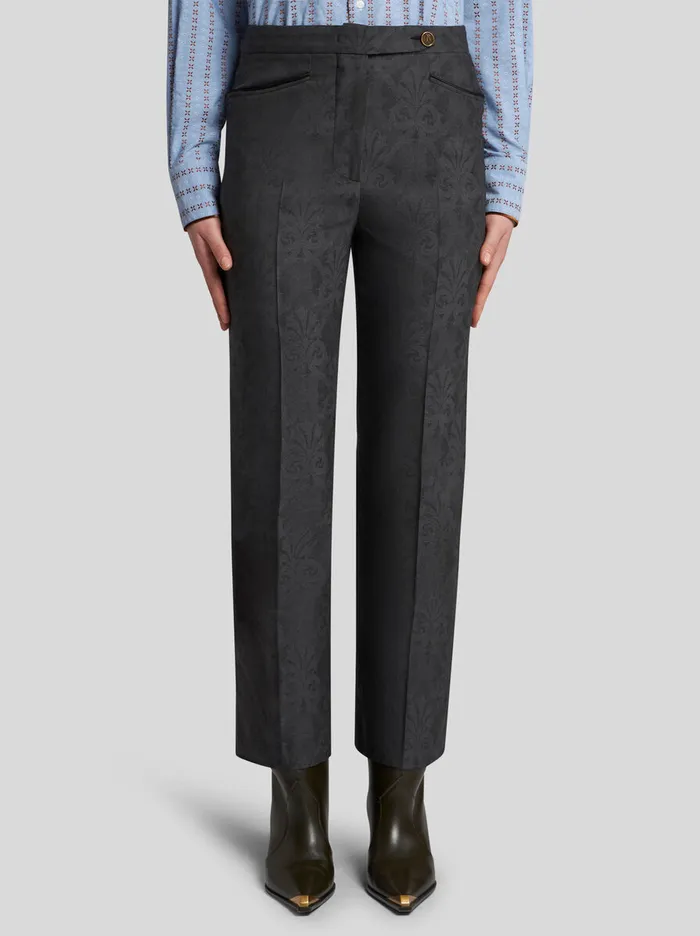 Women Etro Trousers Jacquard Trousers With Pegaso Buttons Grey Women Etro Trousers Jacquard Trousers With Pegaso Buttons Grey