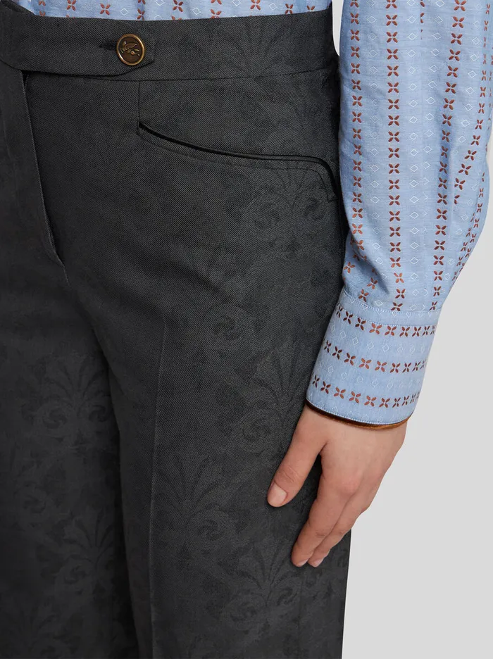 Women Etro Trousers Jacquard Trousers With Pegaso Buttons Grey Women Etro Trousers Jacquard Trousers With Pegaso Buttons Grey