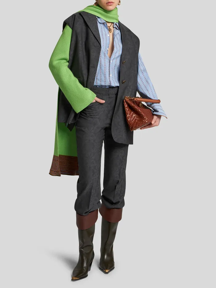 Women Etro Trousers Jacquard Trousers With Pegaso Buttons Grey Women Etro Trousers Jacquard Trousers With Pegaso Buttons Grey
