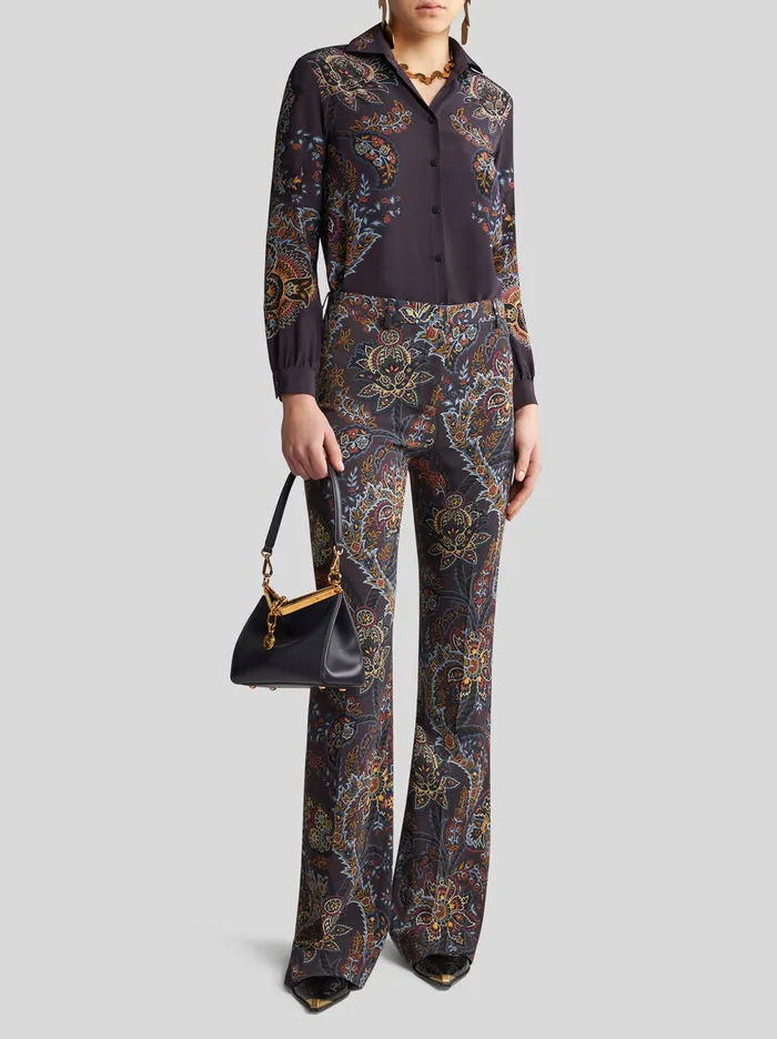 Women Etro Trousers Printed Cady Trousers Black Women Etro Trousers Printed Cady Trousers Black