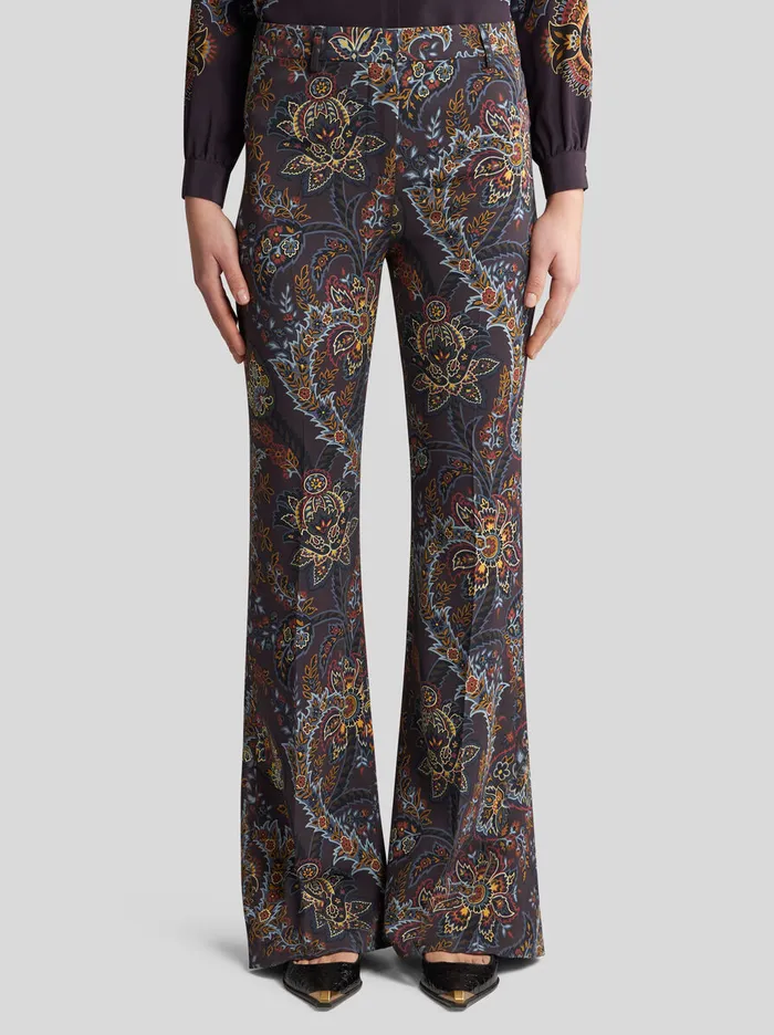 Women Etro Trousers Printed Cady Trousers Black Women Etro Trousers Printed Cady Trousers Black