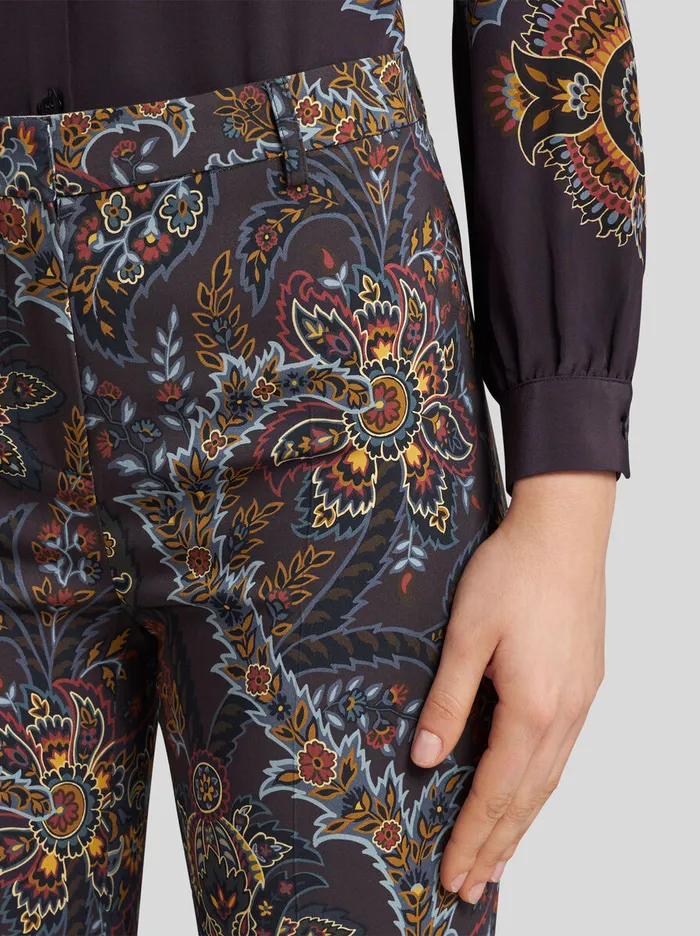 Women Etro Trousers Printed Cady Trousers Black Women Etro Trousers Printed Cady Trousers Black